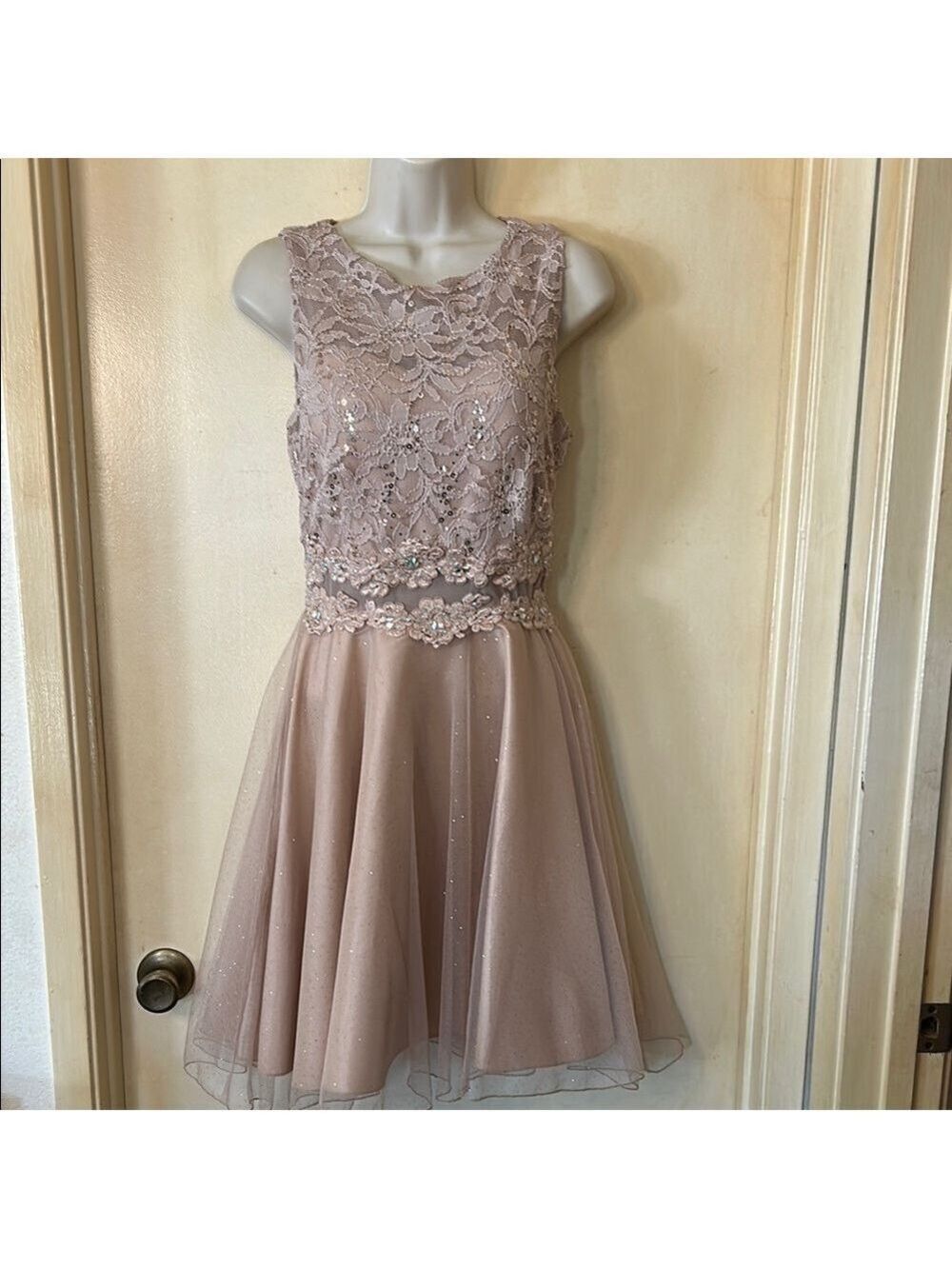 Rory Lace and SequinProm Dress in Blush Pink size S